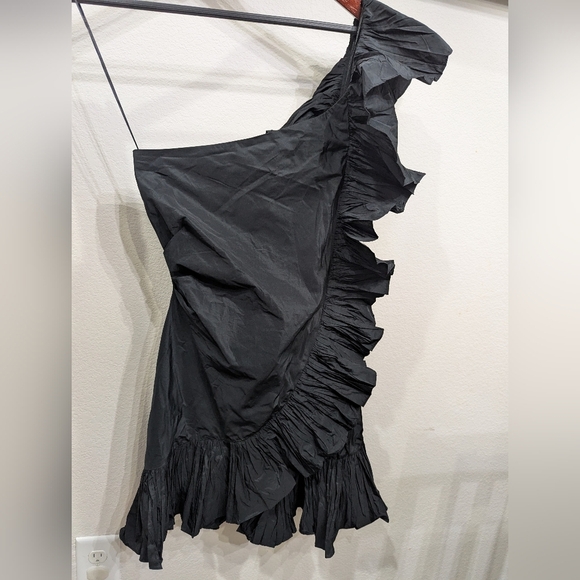 NWT ZARA Woman Ruffle One Shoulder Black Evening Cocktail Dress, Size M - Picture 1 of 8